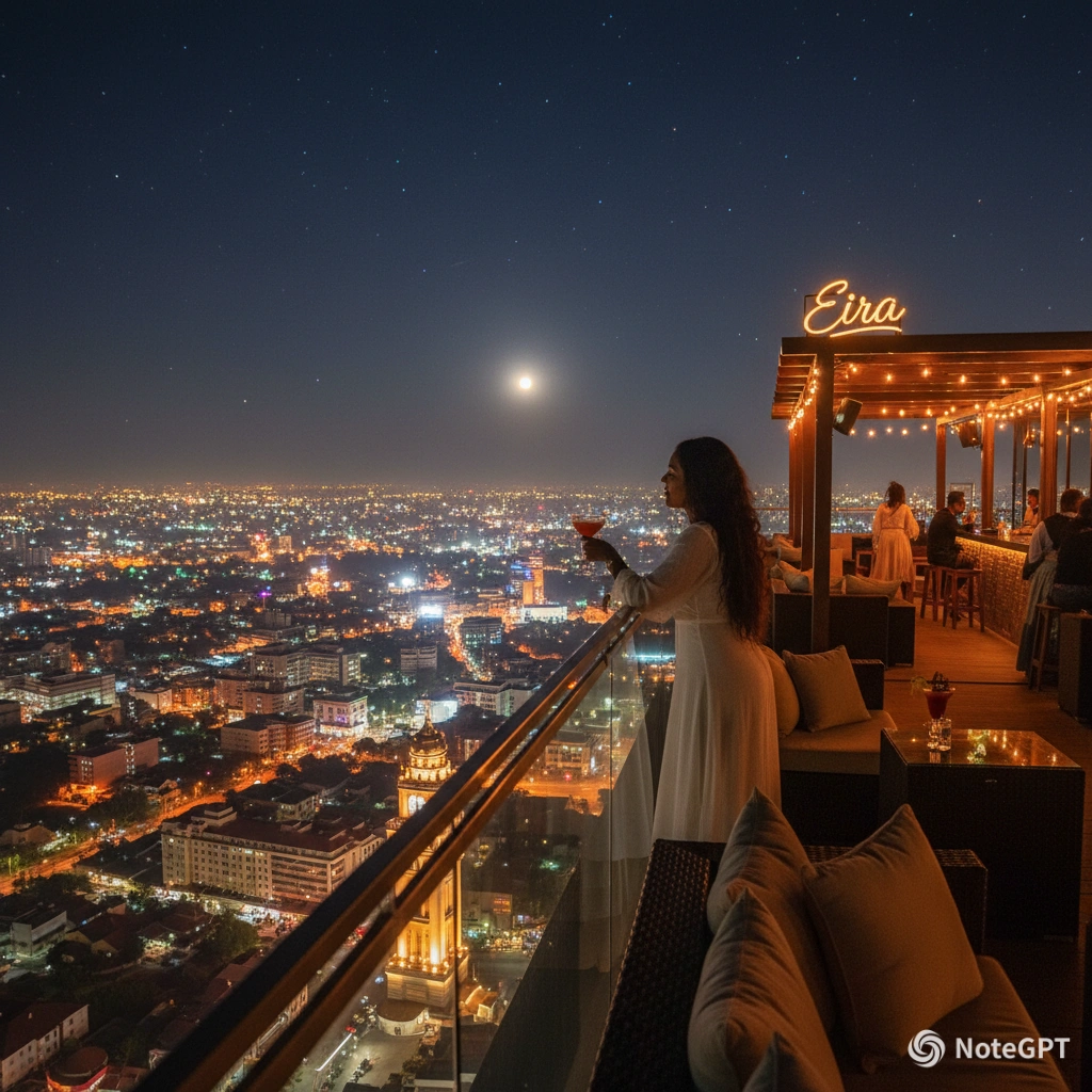 Night view over Kampala from the rooftop